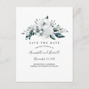 Postal De Anuncios Elegante Floral Blanco para Guardar la Fecha