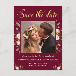 Postal De Anuncios Elegante Floral Boda Guardar Fecha Burgundy