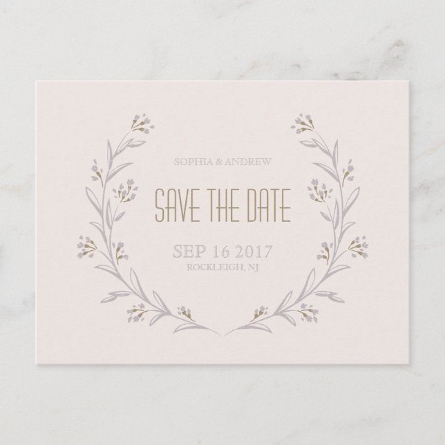 Postal De Anuncios Elegante floral lila rústico boda guardar la fecha (Anverso)