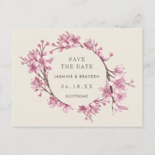 Postal De Anuncios Elegante Floral Rosa de Boda Guardar la Fecha