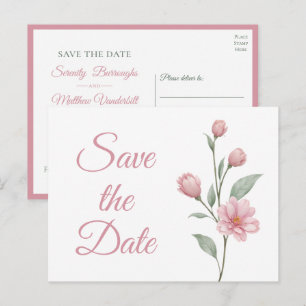 Postal De Anuncios Elegante Floral Rosa Salvia Jardín Boda Guardar Fe