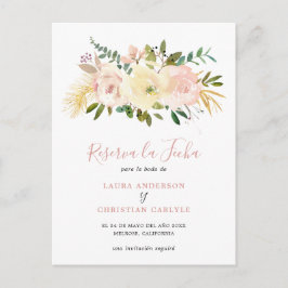 Postal De Anuncios Elegante floral Rubor español rosa salva la fecha