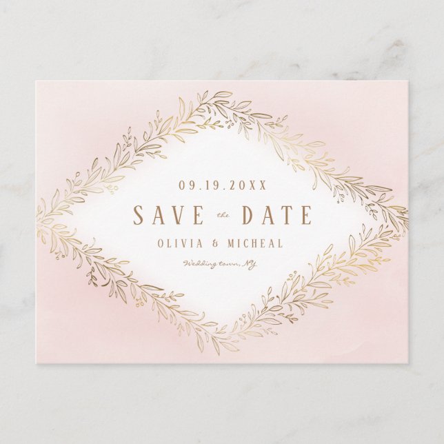 Postal De Anuncios Elegante follaje botánico en tono rosa oro para gu (Anverso)