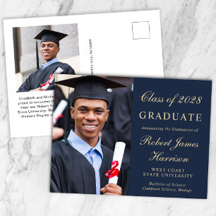 Postal De Anuncios Elegante Foto Bue Oro Graduación Universitaria