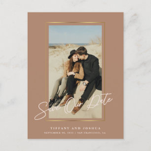 Postal De Anuncios Elegante Foto con Marco de Oro para Boda Save The 