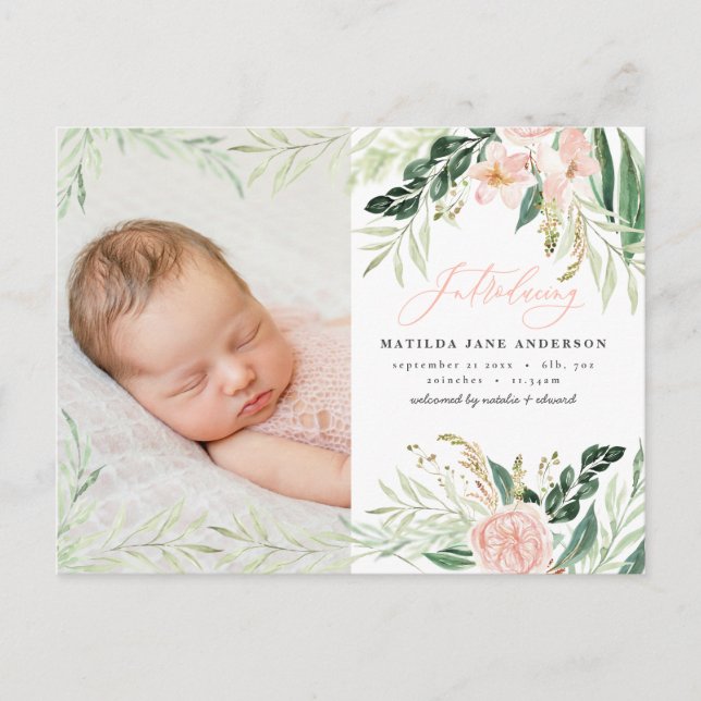 Postal De Anuncios elegante foto de bebé niña rosa (Anverso)