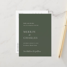 Postal De Anuncios Elegante foto de boda en verde oliva para guardar 