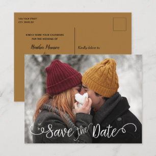 Postal De Anuncios Elegante Foto de Boda Moderna Blanca Save the Date