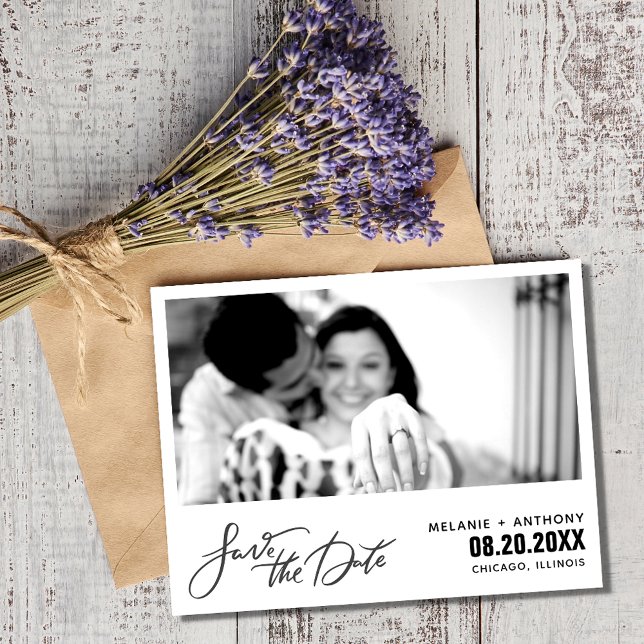 Postal De Anuncios Elegante Foto de Boda para Guardar la Fecha (Elegant Script Photo Wedding Save the Date)