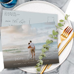 Postal De Anuncios Elegante Foto De Escritura Moderna Guardar El Boda<br><div class="desc">Caligrafía de escritura moderna con cola deseable y su invitación de boda fotográfico favorita guardar la postal de fecha</div>