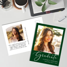 Postal De Anuncios Elegante Foto de Graduación Verde Script