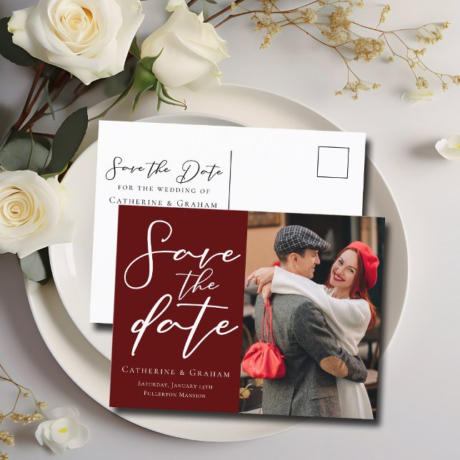 Postal De Anuncios Elegante foto de pareja en burgundy Guardar la fot (Subido por el creador)