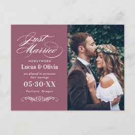 Postal De Anuncios Elegante Foto de Rosa Polvorienta Recién Casados