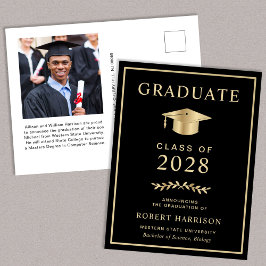 Postal De Anuncios Elegante foto de universidad negro oro graduación