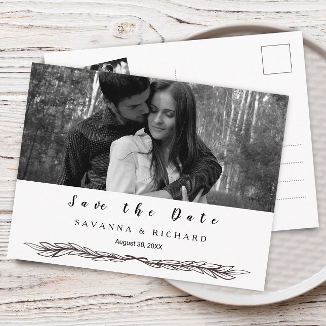 Postal De Anuncios Elegante foto en blanco y negro salva la fecha (Elegant Black and White Photo Save the Date Announcement Postcard)