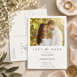 Postal De Anuncios Elegante Foto Minimalista de Boda Save The Date
