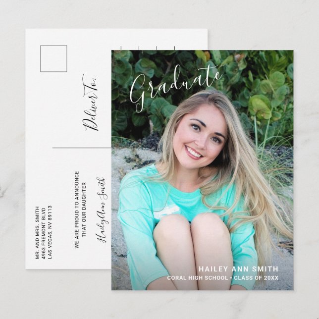 Postal De Anuncios Elegante Foto Moderna Graduación Simple (Anverso / Reverso)