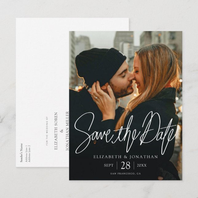 Postal De Anuncios Elegante foto moderna salve al Boda de citas (Anverso / Reverso)