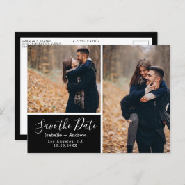 Postal De Anuncios Elegante foto negro salva la fecha