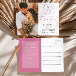 Postal De Anuncios Elegante foto Rubor Rosa Salva al Boda de citas