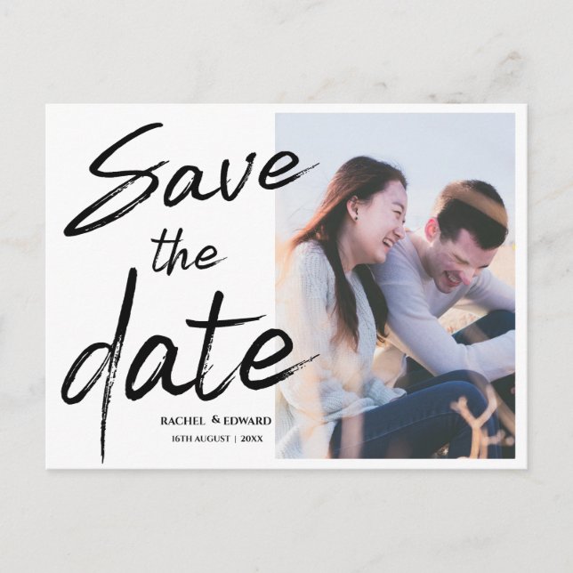 Postal De Anuncios Elegante fuente de pincel de foto boda guardar fec (Anverso)