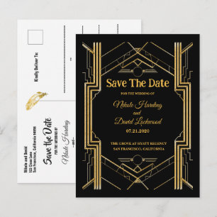 Postal De Anuncios Elegante Gatsby Art Decó Guardar La Fecha