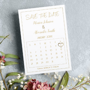 Postal De Anuncios Elegante Glam White Gold Calendar Guardar la fecha