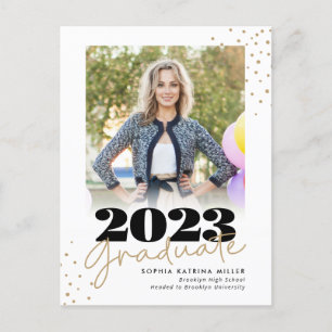 Postal De Anuncios Elegante Graduado Clase Gold Dots Foto Graduación