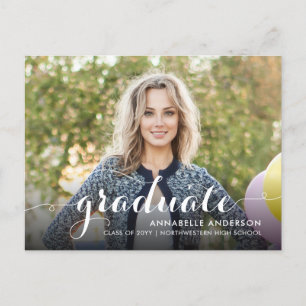 Postal De Anuncios Elegante Graduado Girly Script Foto Graduación