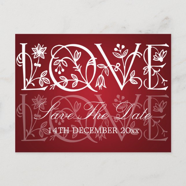 Postal De Anuncios Elegante guardar la fecha amor florece rojo (Anverso)