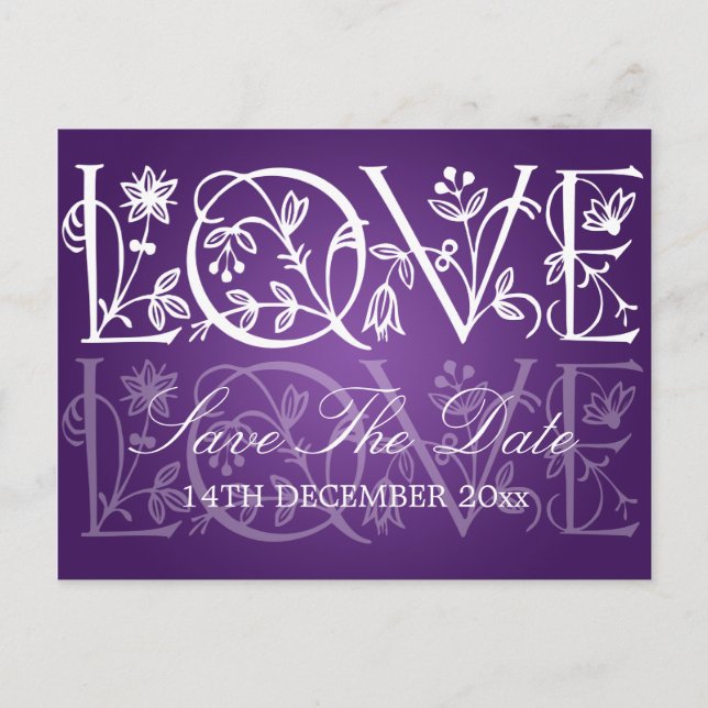 Postal De Anuncios Elegante guardar la fecha Amor Florecer Púrpura (Anverso)