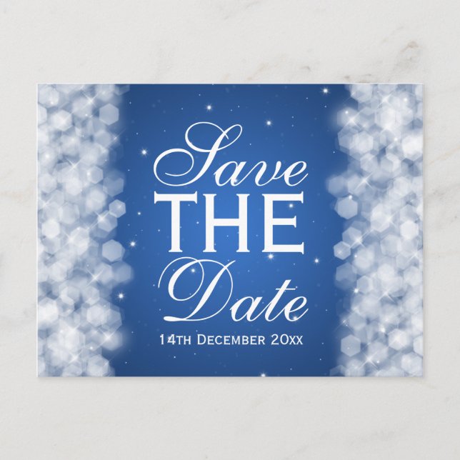 Postal De Anuncios Elegante Guardar La Fecha Fiesta Esparkle Azul (Anverso)
