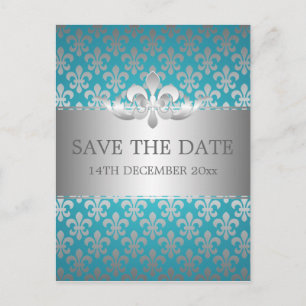 Postal De Anuncios Elegante guardar la fecha Fleur De Lis azul