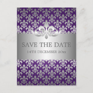 Postal De Anuncios Elegante Guardar La Fecha Fleur De Lis Purple