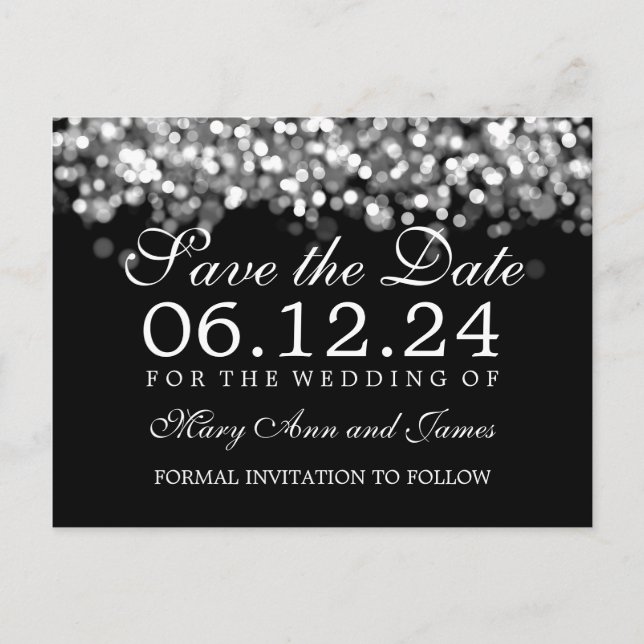 Postal De Anuncios Elegante Guardar Las Luces De Fecha Plata (Anverso)