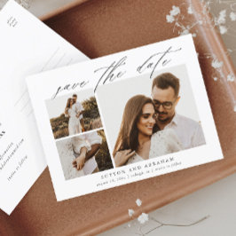 Postal De Anuncios Elegante guión 3 Foto Boda Guardar la fecha