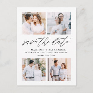 Postal De Anuncios Elegante guión Cuatro Foto Collage Save The Date