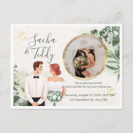 Postal De Anuncios Elegante guión de la foto de boda Guardar la fecha