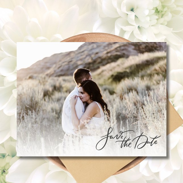 Postal De Anuncios Elegante guión gráfico Boda Guardar la fecha (Elegant Photo Script Wedding Save the Date Postcard)