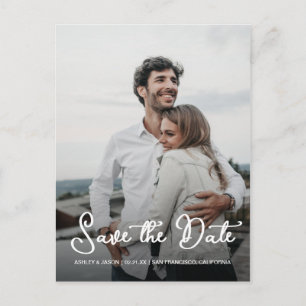 Postal De Anuncios Elegante guión Guardar la fecha Foto de compromiso