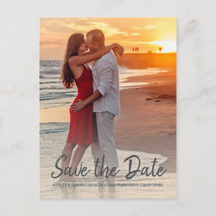 Postal De Anuncios Elegante guión Guardar la fecha Foto de compromiso