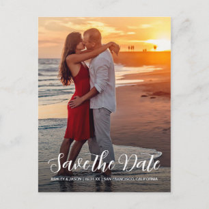 Postal De Anuncios Elegante guión Guardar la fecha Foto de compromiso