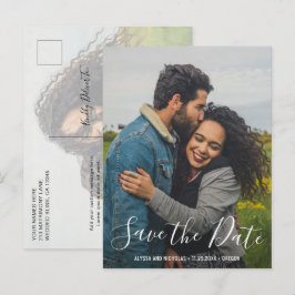 Postal De Anuncios Elegante guión Moderno Foto Boda Guardar la Fecha