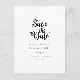 Postal De Anuncios Elegante guión negro y blanco Save the Date