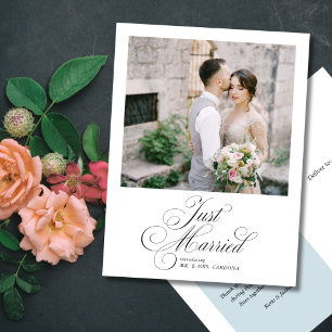 Postal De Anuncios Elegante guión recién casado foto de Elopement Ann