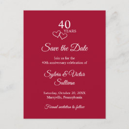 Postal De Anuncios Elegante guión rojo 40 aniversario de bodas