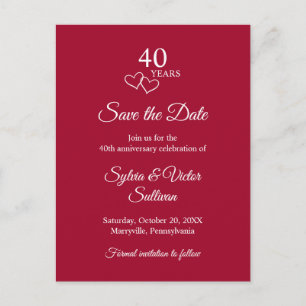 Postal De Anuncios Elegante guión rojo 40 aniversario de bodas