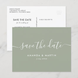 Postal De Anuncios Elegante guión Sage Verde Boda Guardar la Fecha