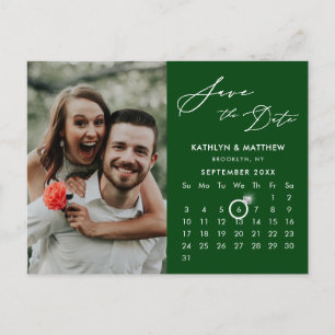 Postal De Anuncios Elegante guión verde moderno foto Guardar la fecha