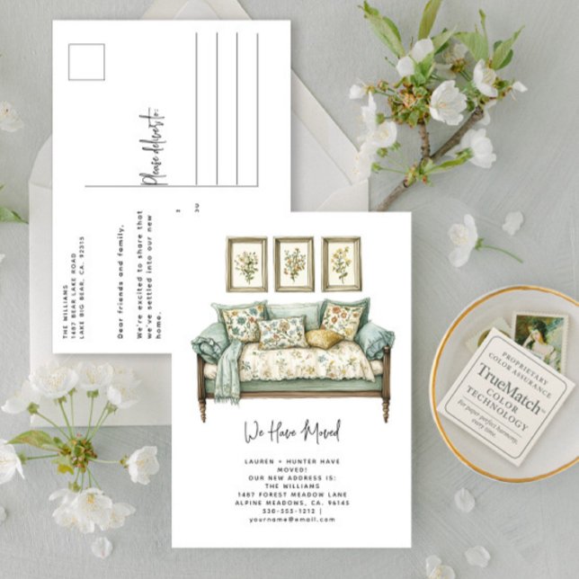 Postal De Anuncios Elegante Hemos Movido Acuarela Floral Moviendo (Subido por el creador)